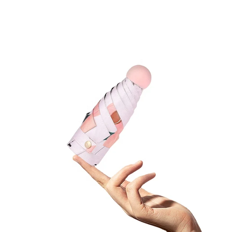 Все-в-одном 5 складной мини карманный зонтик капсулы УФ-защита Pongee черное покрытие с фруктовым принтом