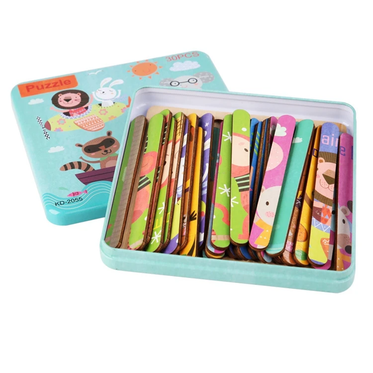 Educational children Wooden Creative Strip Puzzle Wooden Bar Puzzle Animal traffic matching jigsaw puzzle