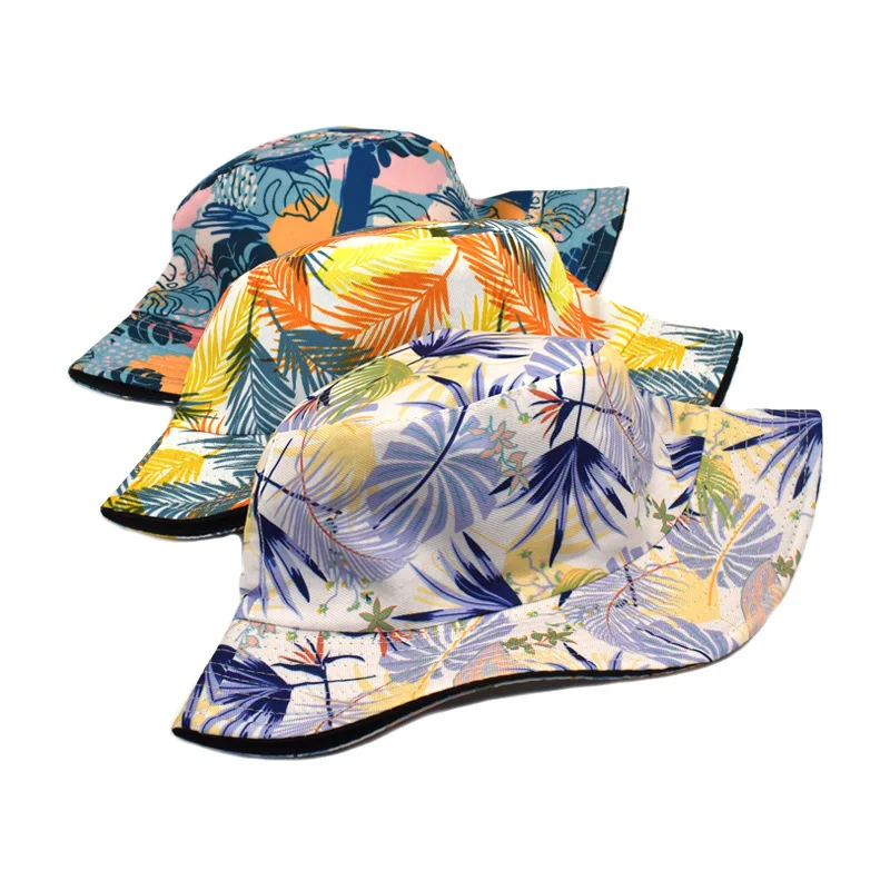 2022 Summer Fashion Cotton Reversible Bucket Hat Custom Print Floral Caps Tropical Hats With Custom Logo With Custom Logo For Ho