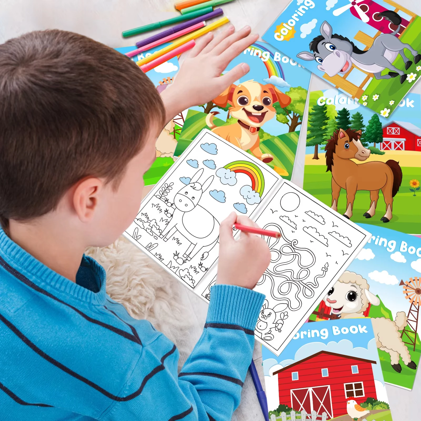 Wholesale Custom Printing Farm Animals Coloring Books Small Art Drawing Book for Kids Children