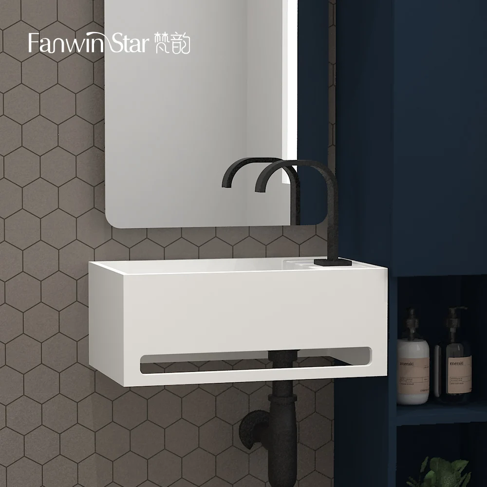 Wall Hung Wash Basin Floating Sink Fanwin Wall Hung Rectangle Console Sink Bathroom Artificial Stone Modern 3 Years 1 Pcs T/T