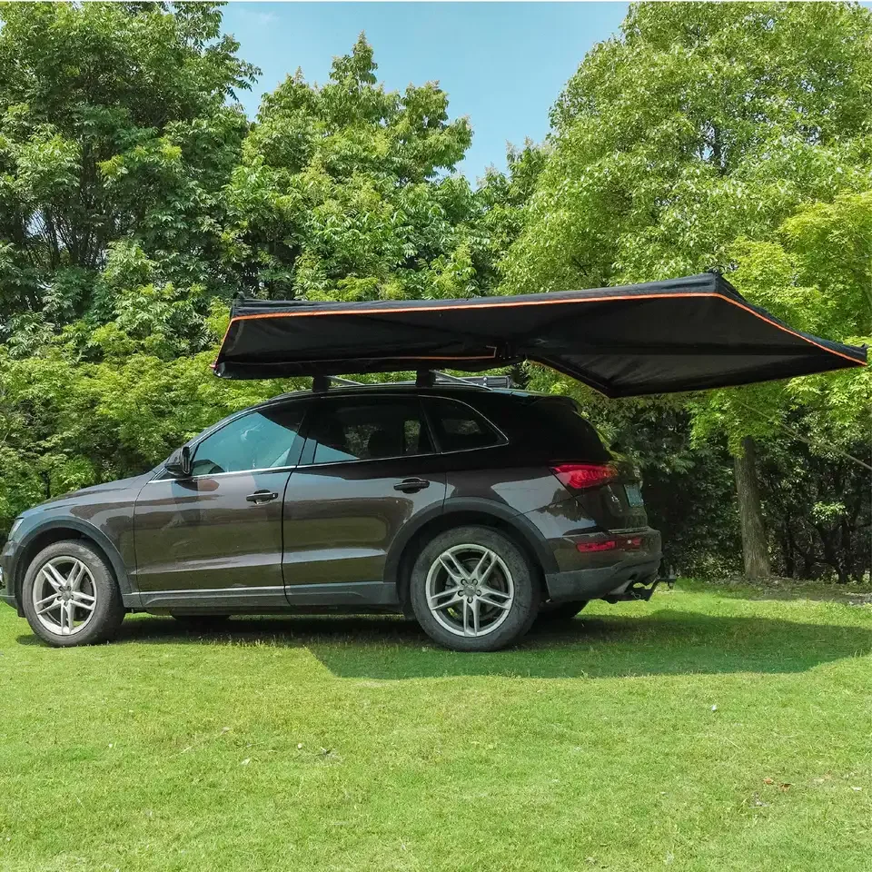 Awnlux  270 Degree Folding Awning for car side awning for Rooftop Tent, Camper, SUV Overlanding - 2.0M Left - Black