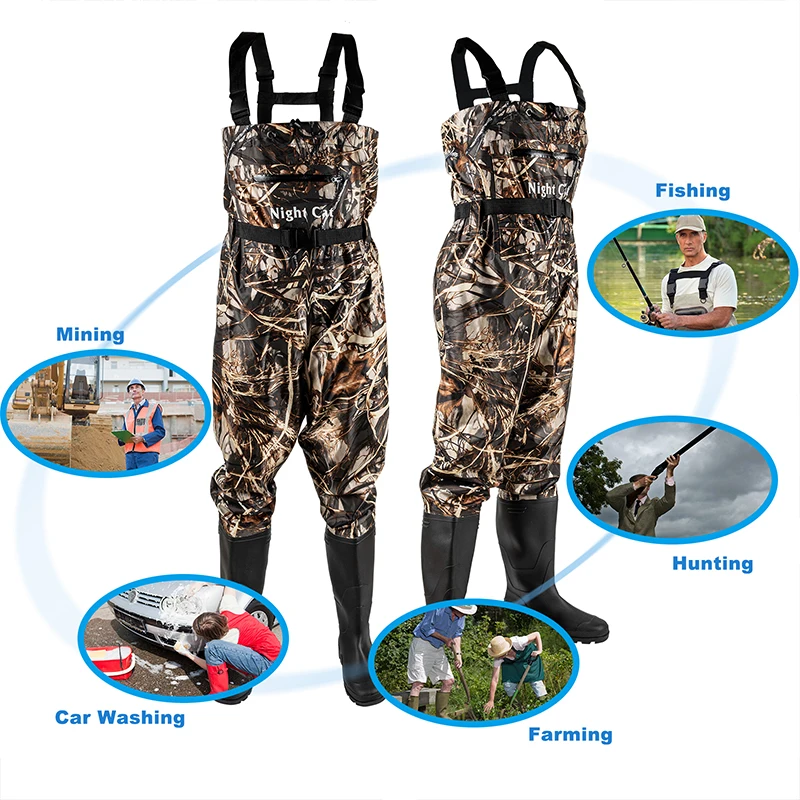 Custom Breathable Waterproof Durable Fishing Chest Wader With Boots Belt Camouflage Men Hunting Fishing Wader