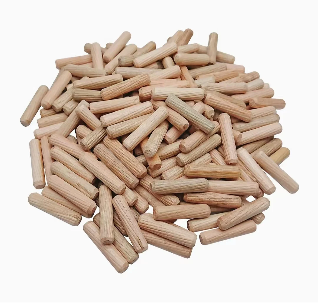 Wooden Dowel Pins  Fluted Beveled Ends Wood Dowel Pegs Kiln Dried Hardwood for Woodworking Furniture Shelf