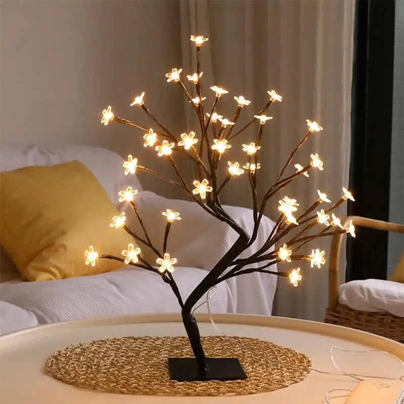 USB Gifts Wedding Valentine Flower Tree Cherry Blossom Rose Lamps Fairy Desk Night Lights Christmas Home Decoration Table Lamp