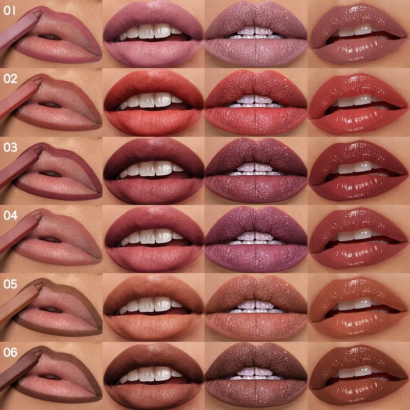 Custom Logo Private Label 5 in 1 Lip Makeup Set Liner & Gloss Matte/Gloss/Shine Moisturizing Plump Liquid Lipstick