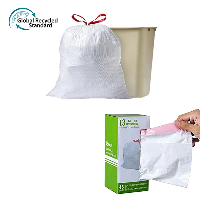 Eco friendly machine making production line plastic hdpe black drawstring trash plastic garbage bag 13 gallon on roll