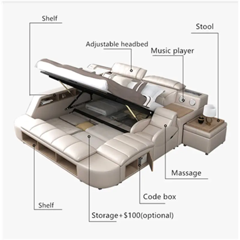 PYC-28 Customizable Modern Multifunctional Storage Bed With Smart Massage Bed Usb Music LED Bedroom Set Furniture