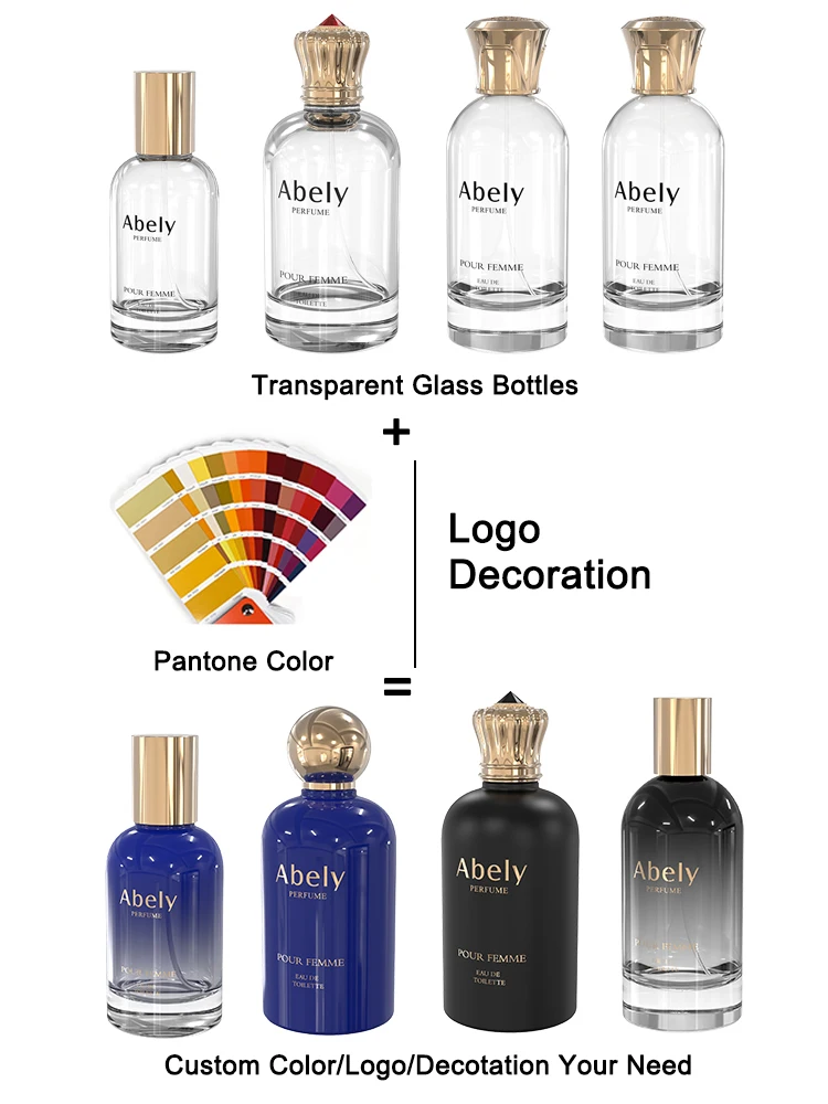 Empty high quality cylinder transparent OEM glass 30ml 50 ml 100ml perfume bottle with gift box pump sprayer