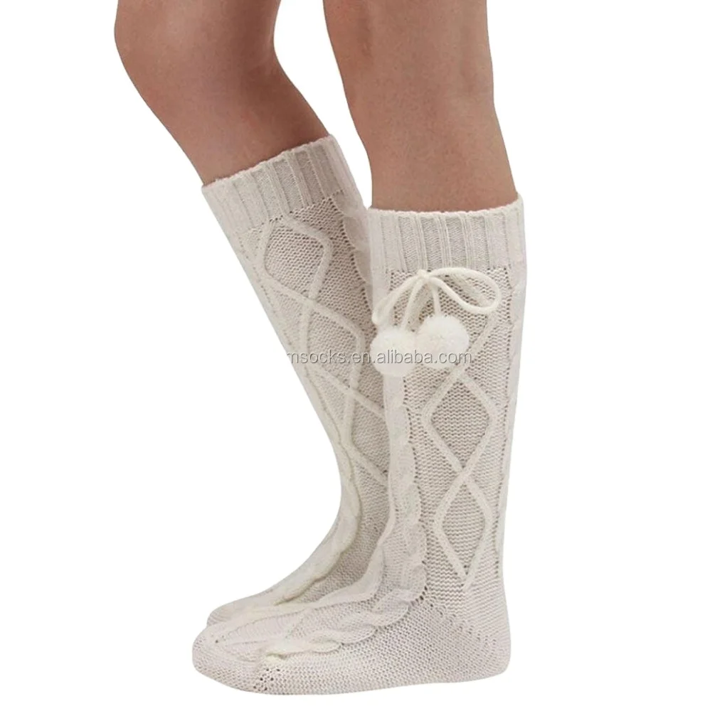 2021 Women Knitted Footed Crochet Topper Leg Warmer pom boot socks