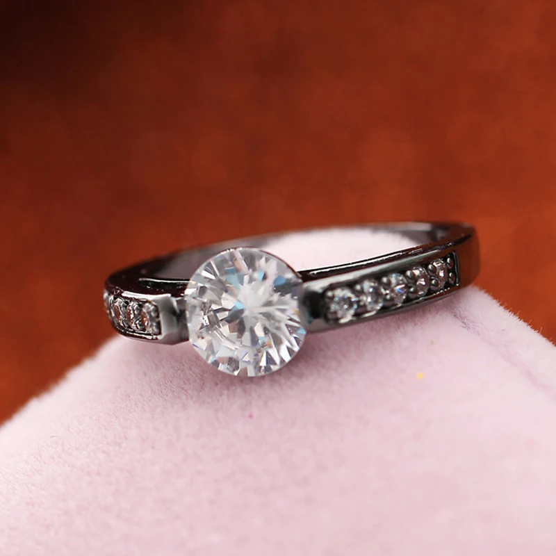  Black Gold Plated Ring Big Crystal Vintage Diamond Rings Accessories Pave Smart Stone Wedding Jewelry Band For