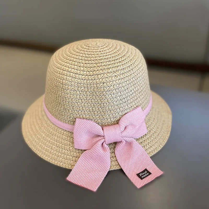 summer kids adults hat wide brim floppy beach sun visor hat with bow straw hat with bags baby adults accessories
