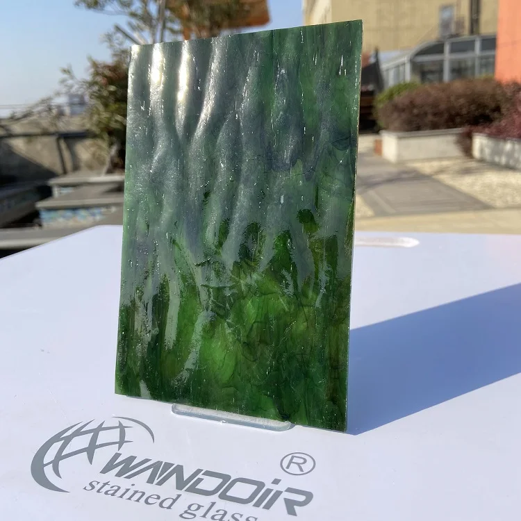 Jiangsu craft stained glass sheet green mixed texture art glass