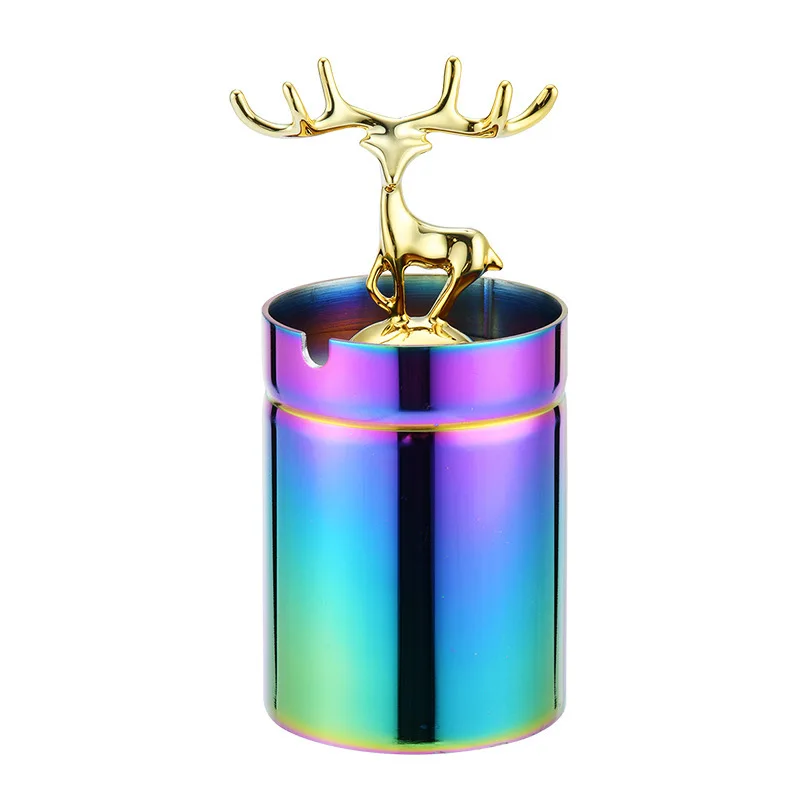Creative Elk Stainless Steel Cigar Ashtray Car Home Living Room Office Dust-Proof Cigarette Ashtray