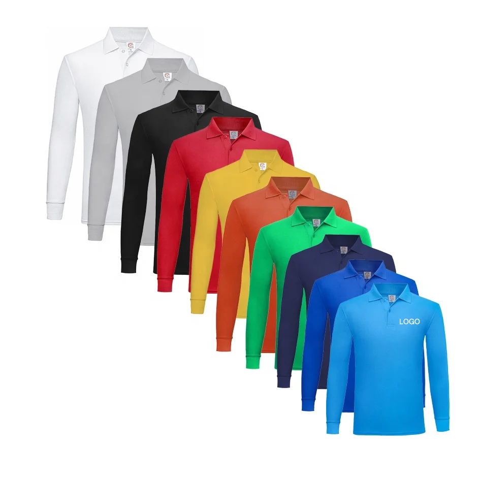 2023 Wholesale Customization Logo Cheap Long Sleeve Polyester Cotton Polo Shirt Golf Custom Plan Men Long Sleeve Polo