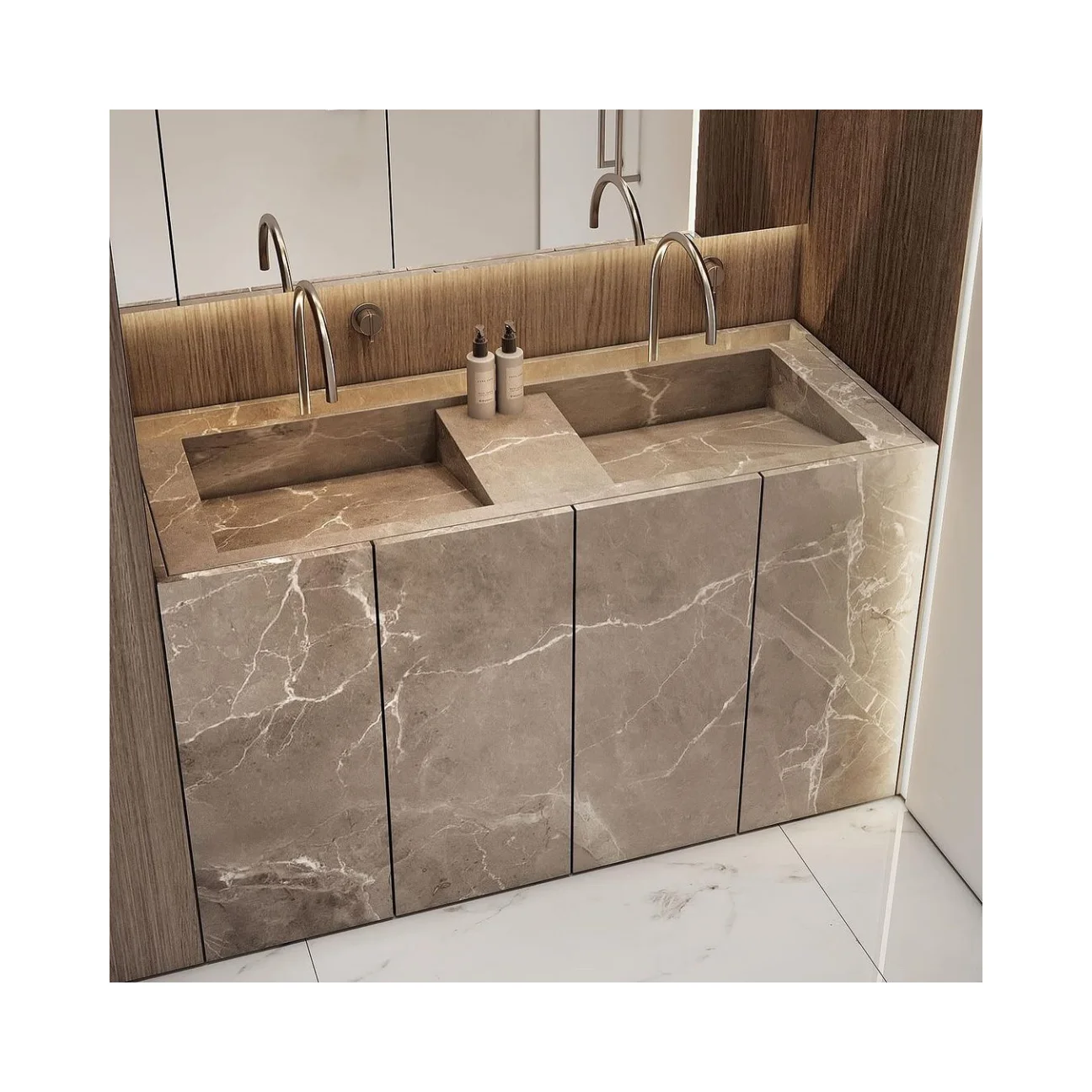 Natural Grey Marble Pedestal Sinks Bathroom Wash Basins Modern Design