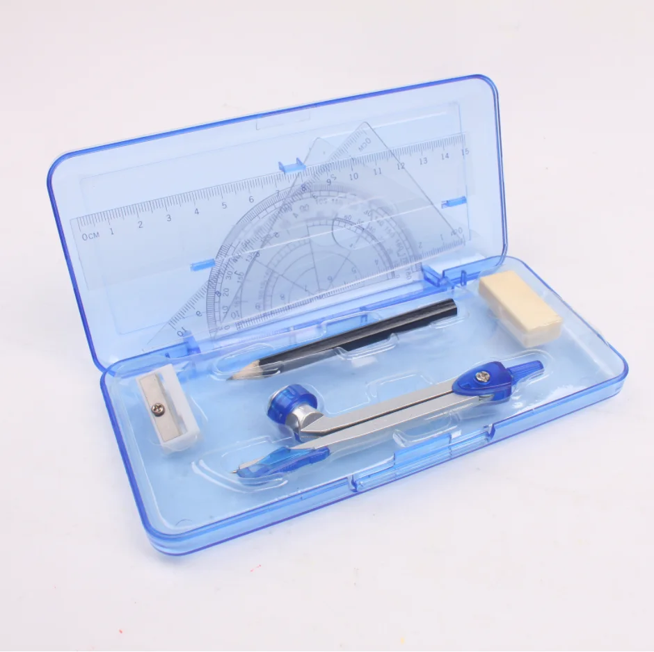 Math Geometry Kit Multi Functional Drawing Compasses 9PCS Set School Students Safety Metal Compass Set