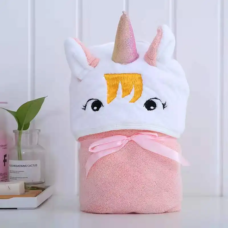 
Very soft microfiber blanket unicorn bath towel with hood for kids or baby 