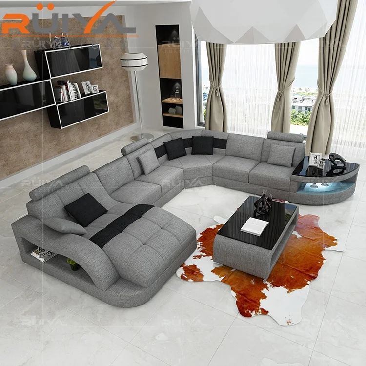 Germany design Luxury furniture Best selling  U shaped modern fabric sofa set with LED Light