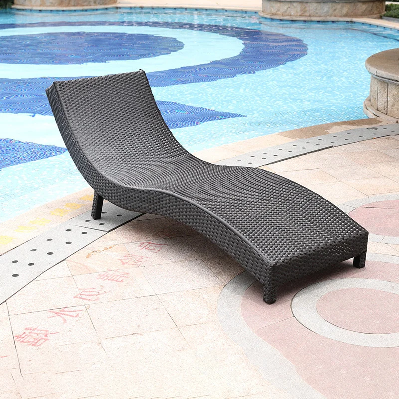 Y171D Outdoor rattan lounge chair ottoman   Recliner waterproof cushion beach garden balcony lounge deck chairs