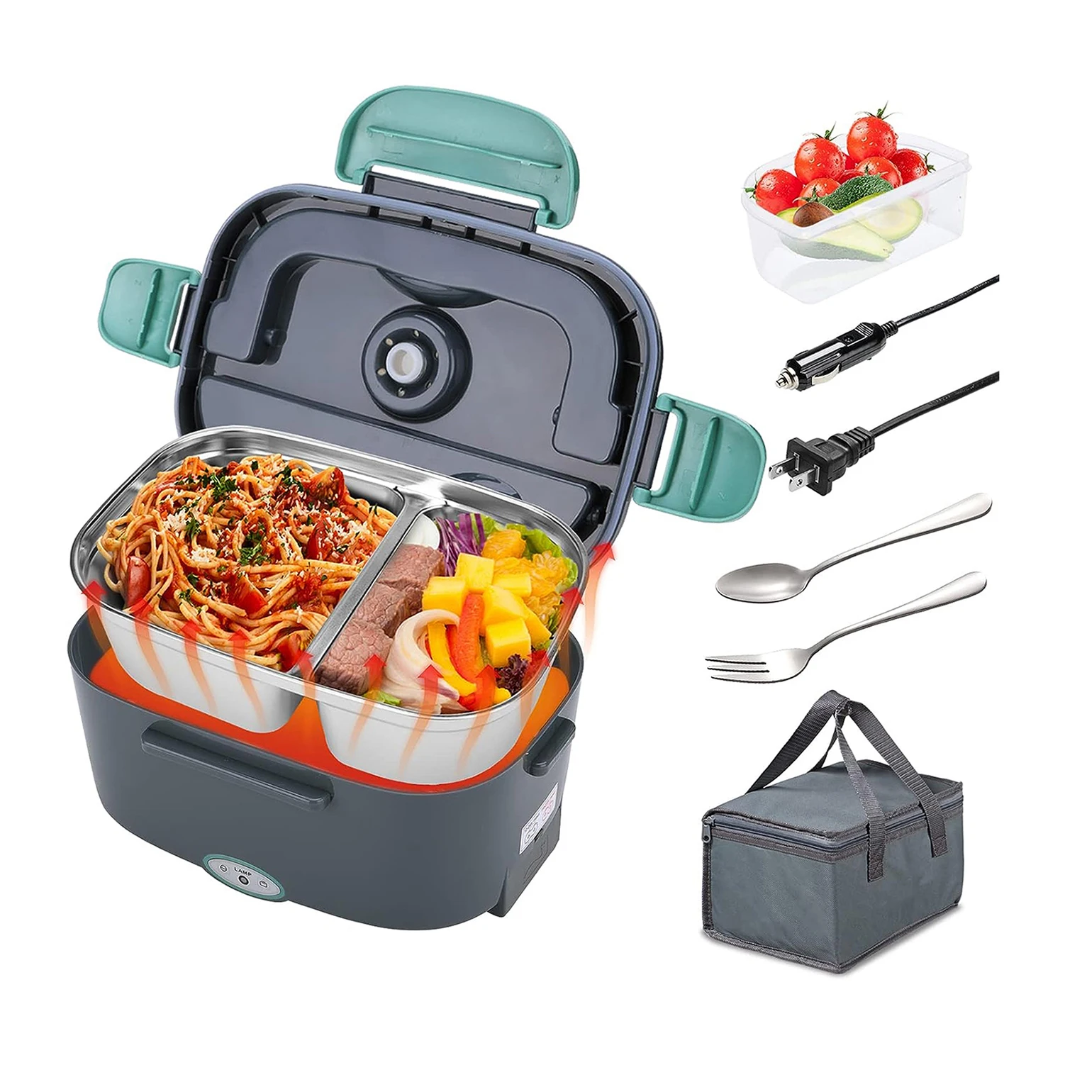 12V 24V 110V 2230V multifunctional food heating warmer portable electric thermal lunch box with 2 compartment for car