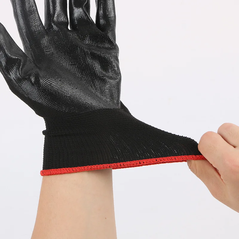 Red 13G Palm Coated custom logo gray black nitrile latex dipped gloves Comfortable Palm  Cheap Wear-resistant Protection Gloves