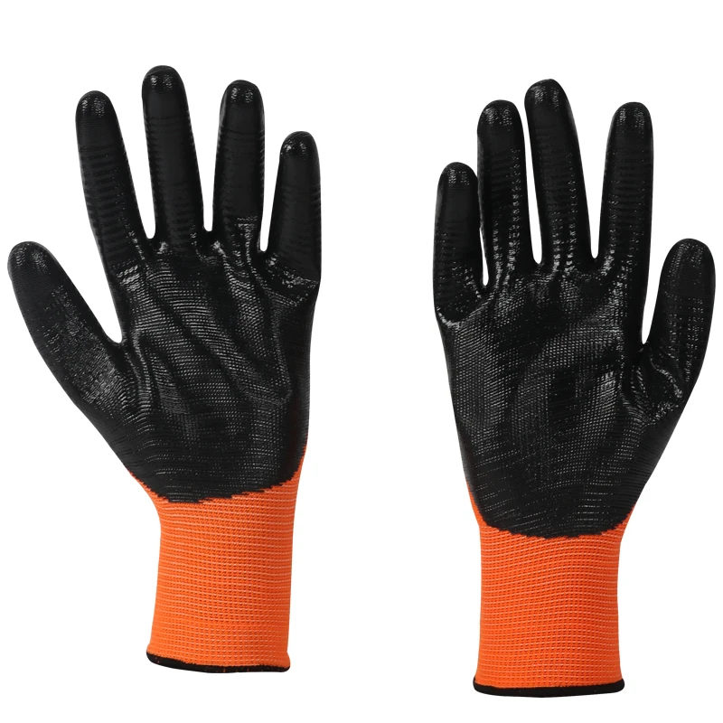 High Quality Nylon Polyester Safety Gloves Smooth Nitrile Palm Coated Hand Gloves for Construction Assembly Garden