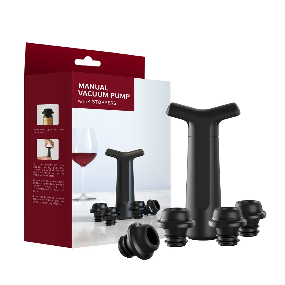 Amazon top sellers wine bottle cork stopper wine Vacuum Pump for bar accessories set tool wine vacuum pump with 4 stopper
