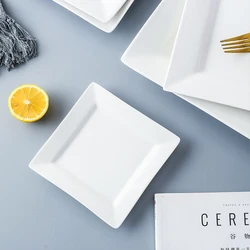 Pure White Ceramic Cuisine Square Pasta Tray Sushi Dinner Plate Household Bone China Tableware