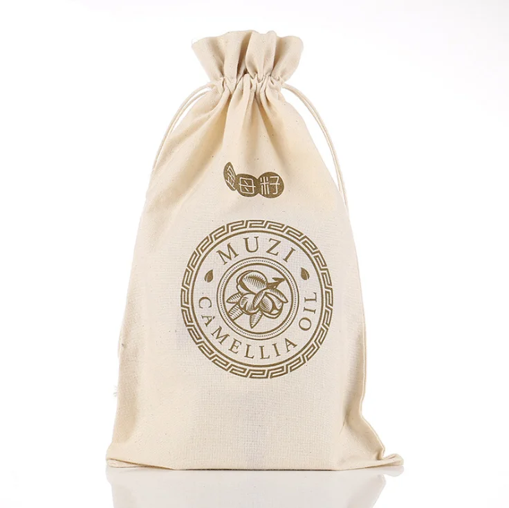 Eco friendly calico canvas drawstring bag custom logo muslin cotton drawstring bags for gift