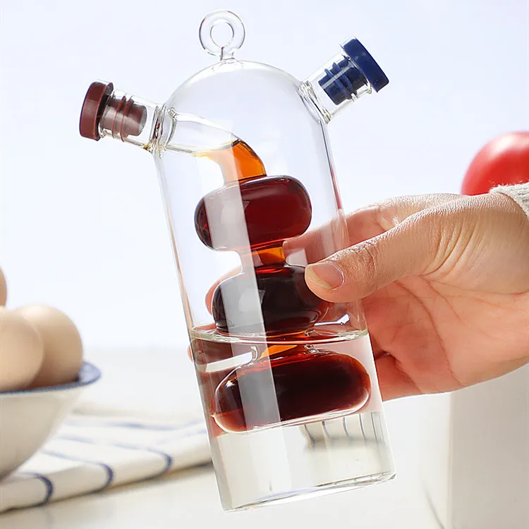 Popular Products 2024 Kitchen Glassware Reusable Food Grade 2 in 1 Glass Olive Oil Dispenser Bottle With Cork Lid