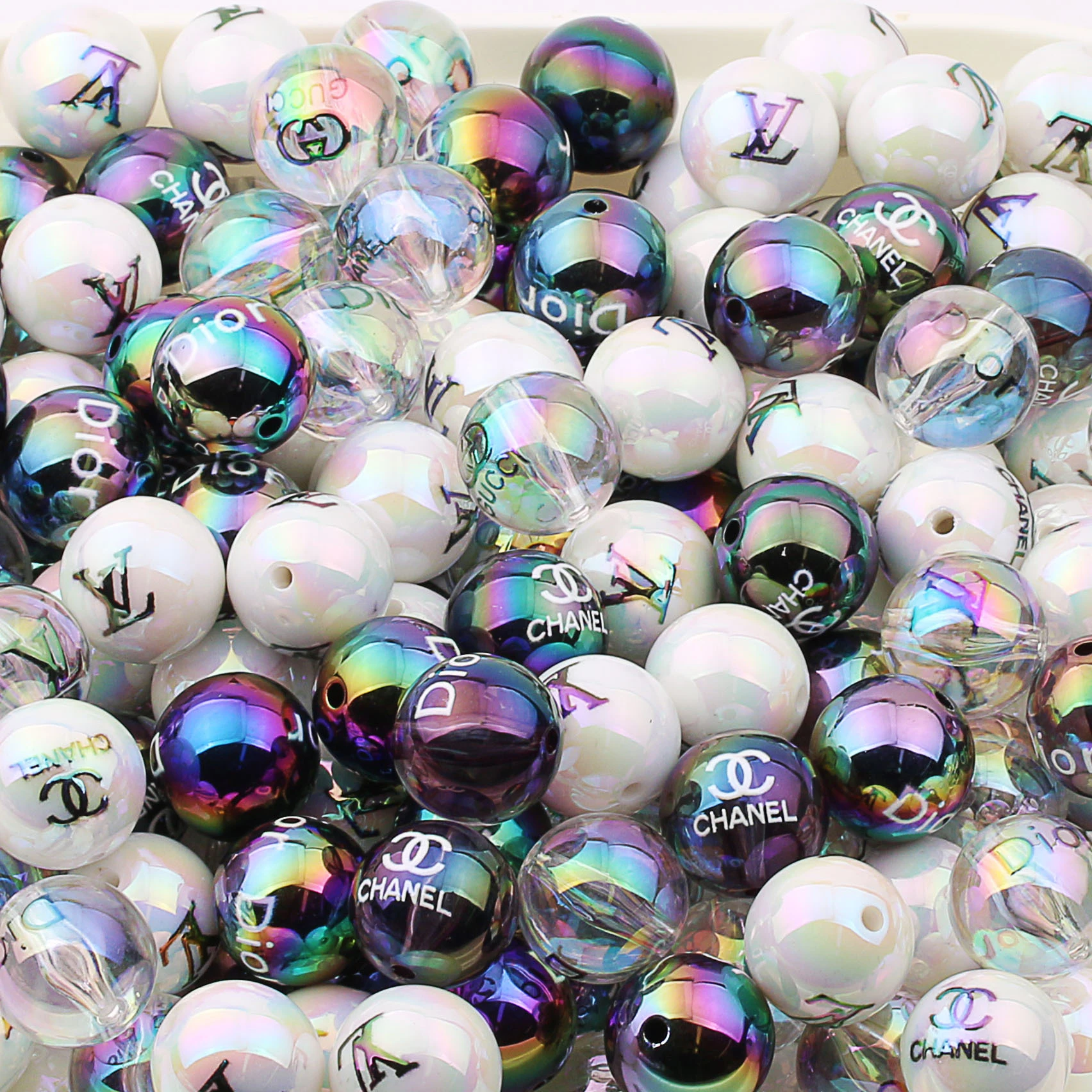 20MM Focal Acrylic Beads Letter Print Straight Hole Colorful UV Plated Beads for Jewelry Making Pen Beading