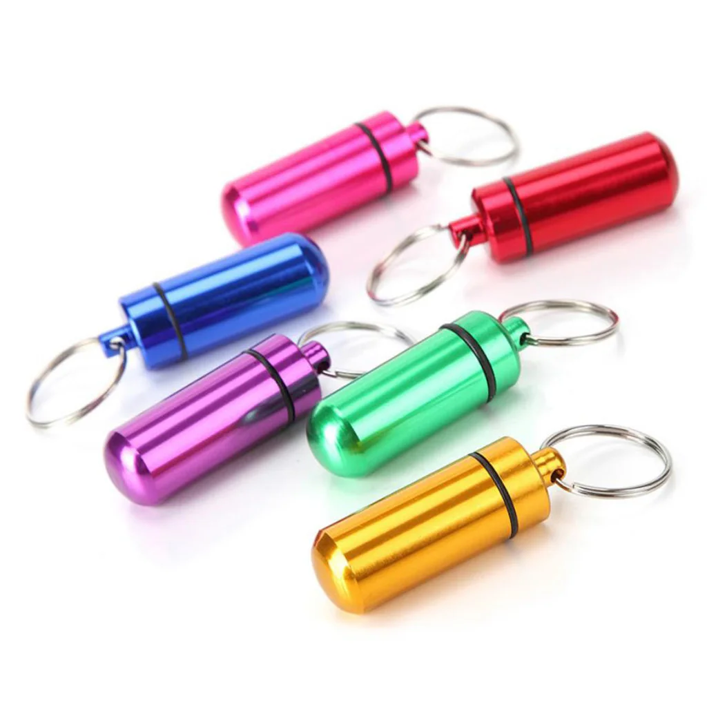 Mini Aluminum alloy pocket pill bottle storage case box with keychain