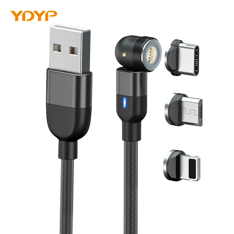 540 degree rotating magnetic cable 3 in 1 for phones L shape & straight use Charging Cable For Android Type IOS