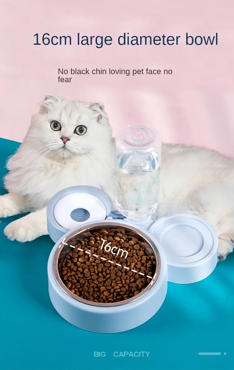 Double Dog Cat Bowls Water and Food Bowl Set, Detachable Automatic Water Dispenser Bottle Pet Feeder for Dogs Cats Puppy Kitten