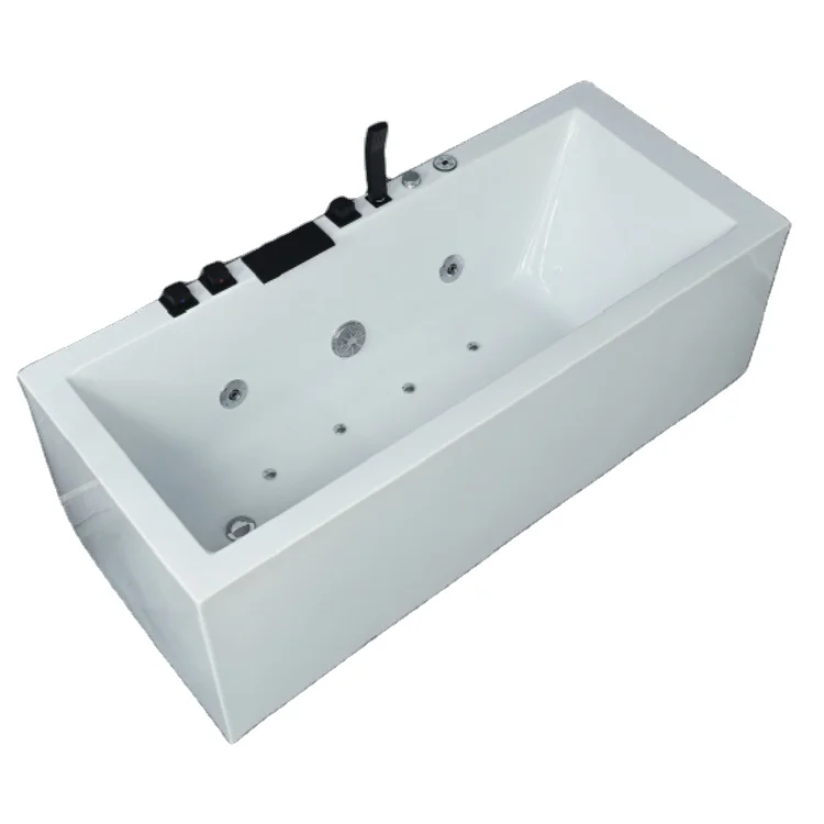 Hot Selling Luxury White Pure Rectangular Bathroom Acrylic Soaking Soild Surface Spa Bathtub Indoor Massage Bath Tub
