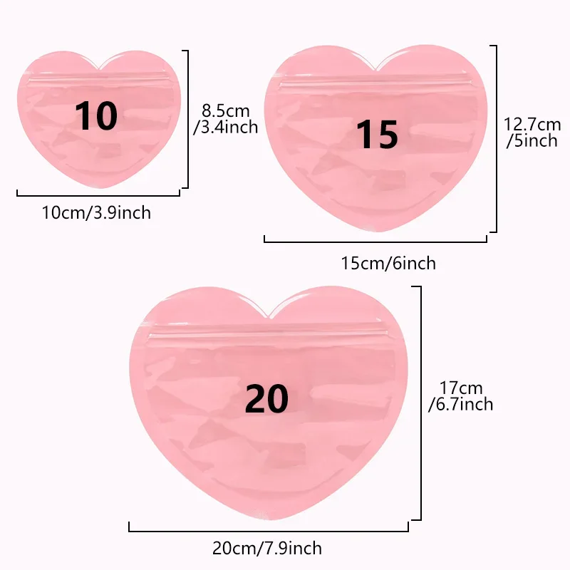 Heart shaped Jewelry Gift Self sealing Resealable Ziplock Bag Candy Food Candy Packaging Bags