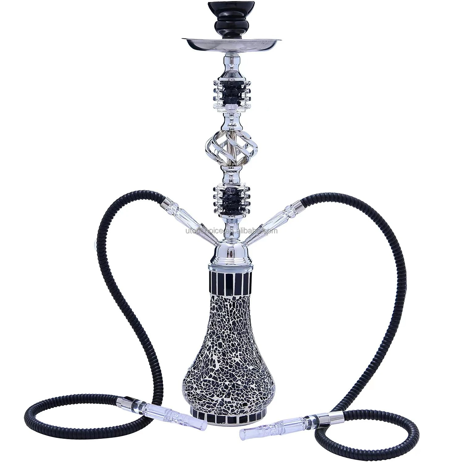 Dest Quality Cheap Hookahs with 2 Hose Black Mosaic Chicha Glass Hubble-bubble Arab Narghile Shisha Hookah Set Wholesale