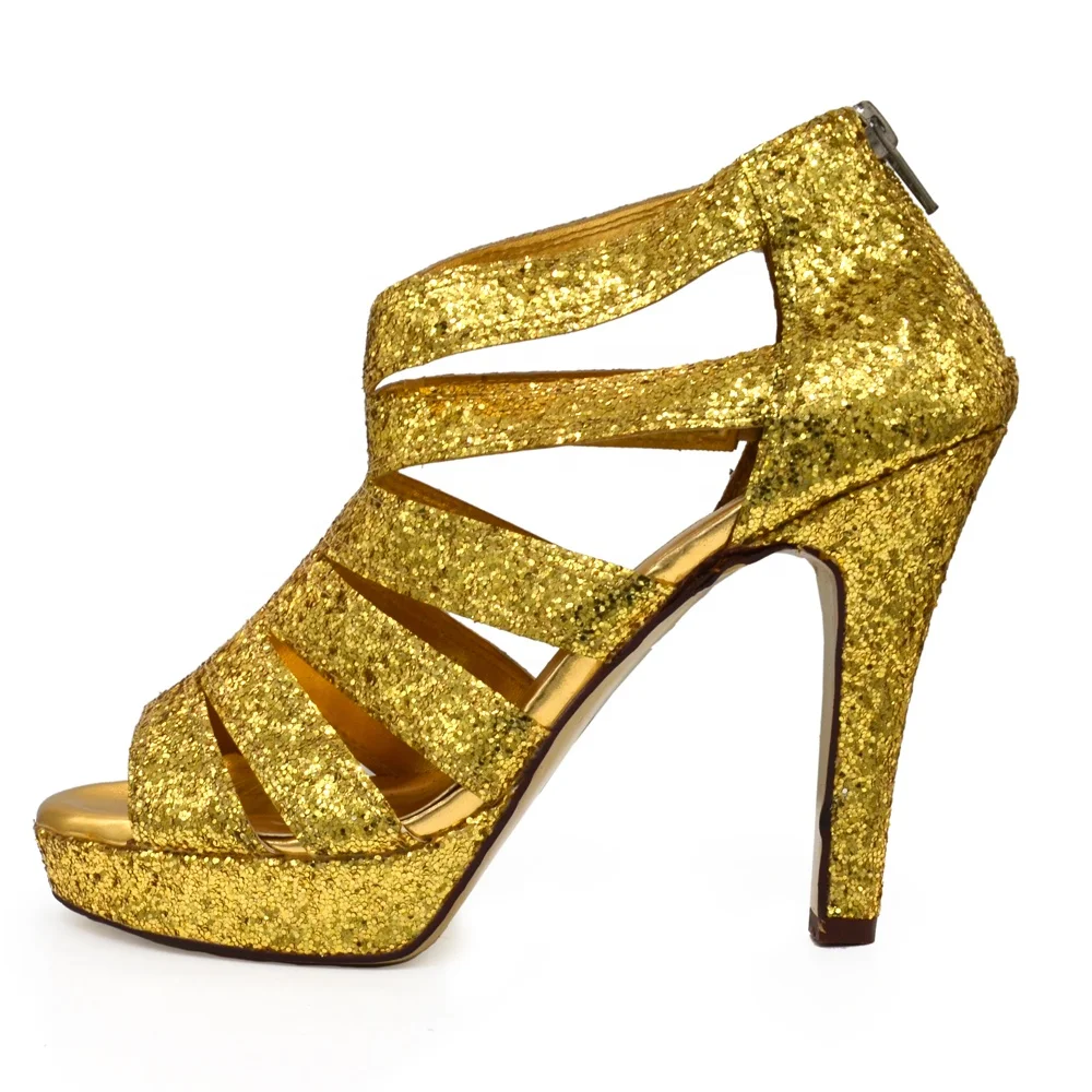 Evkoodance Sexy Gold Shinny Sparking  High Heel Tango Dancing Shoes Samba Dance Shoes