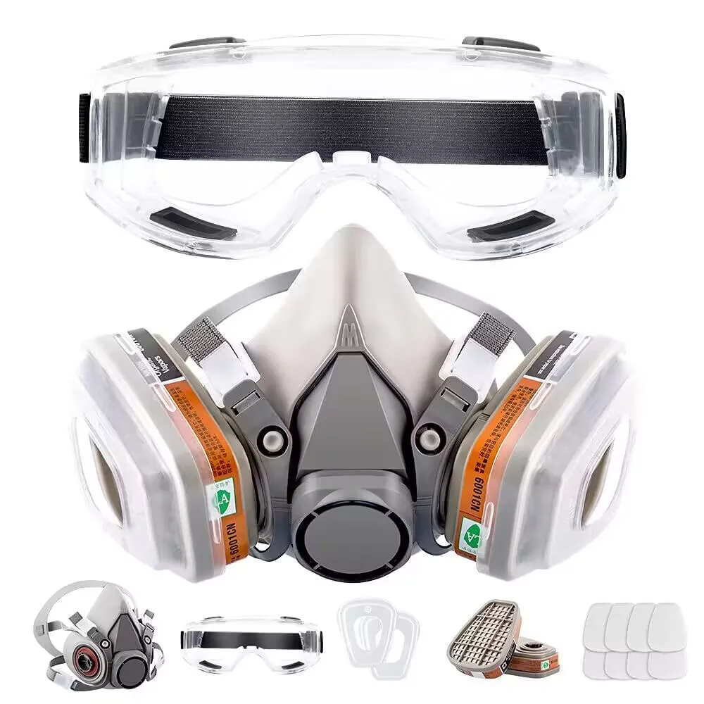 Rescue Emergency workplace safety Respirator Rescuable Half Face Cover Gas Mask with Safety Glasses