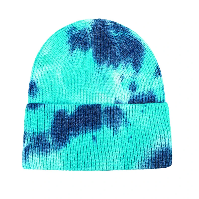 Women Tie Dye Solid Cuffed Beanie Custom Winter Knit Hat Dark Warm Skull Cap