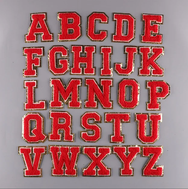 Low MOQ Stock 26 Alphabets A-Z 8CM Monogram Embroidery Patches Cloth Fabric Iron On Chenille Letter Patches