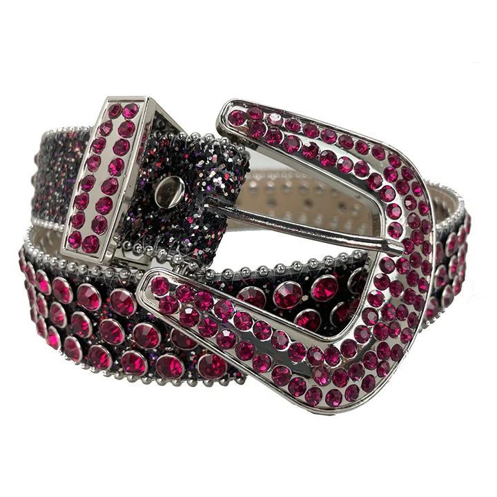 bb simonaw b simon belt Black Glitter with Purple Rhinestone Belt Custom Color Available