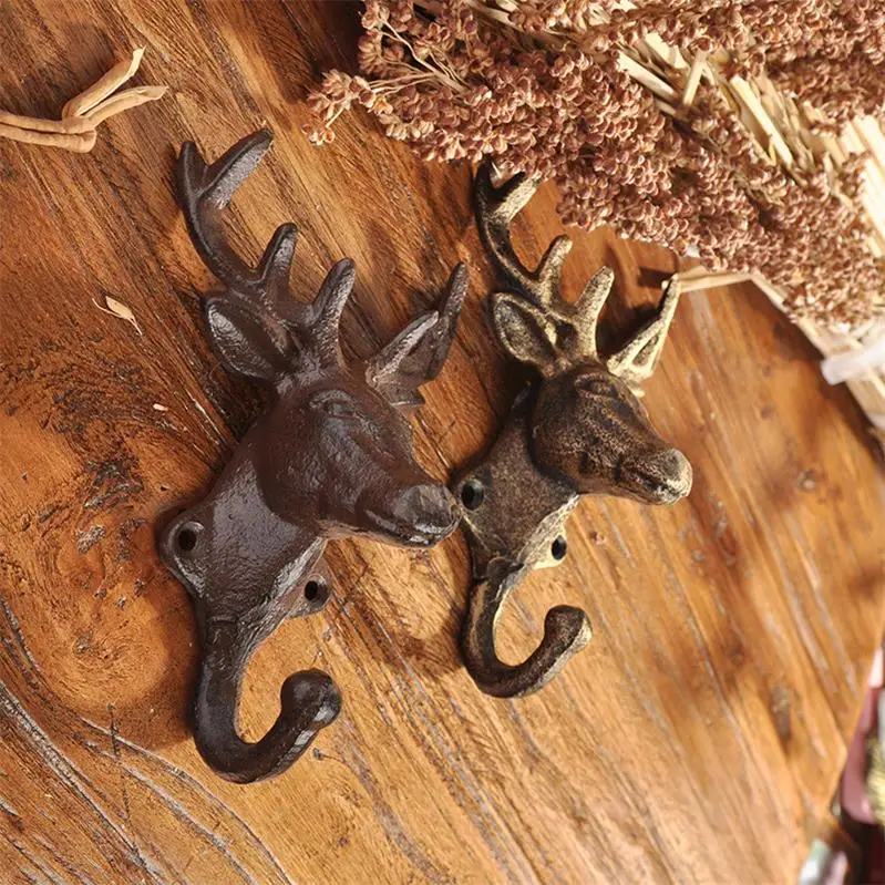 American Nordic Ins Small Deer Head Iron Hanger Wall Decoration Wall Hanging Cast Iron Deer Horn Single Hook Wall Hanger