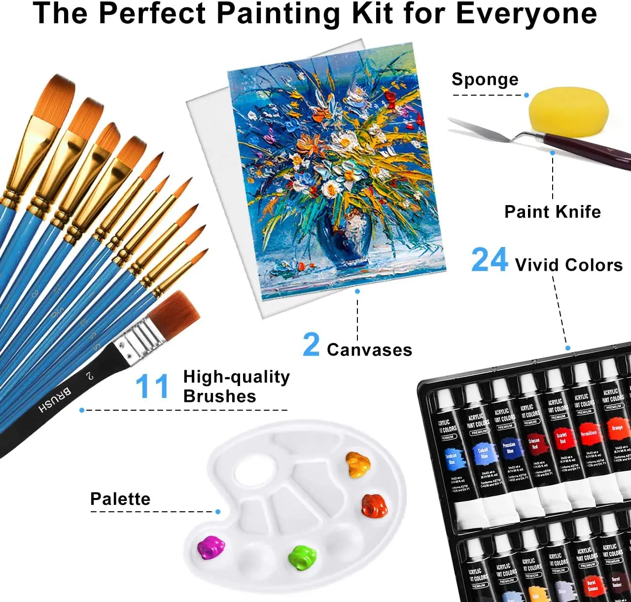 Acrylic Paint Set of 24 Vivid Colors Art Craft Paints for Beginners & Professional Artist