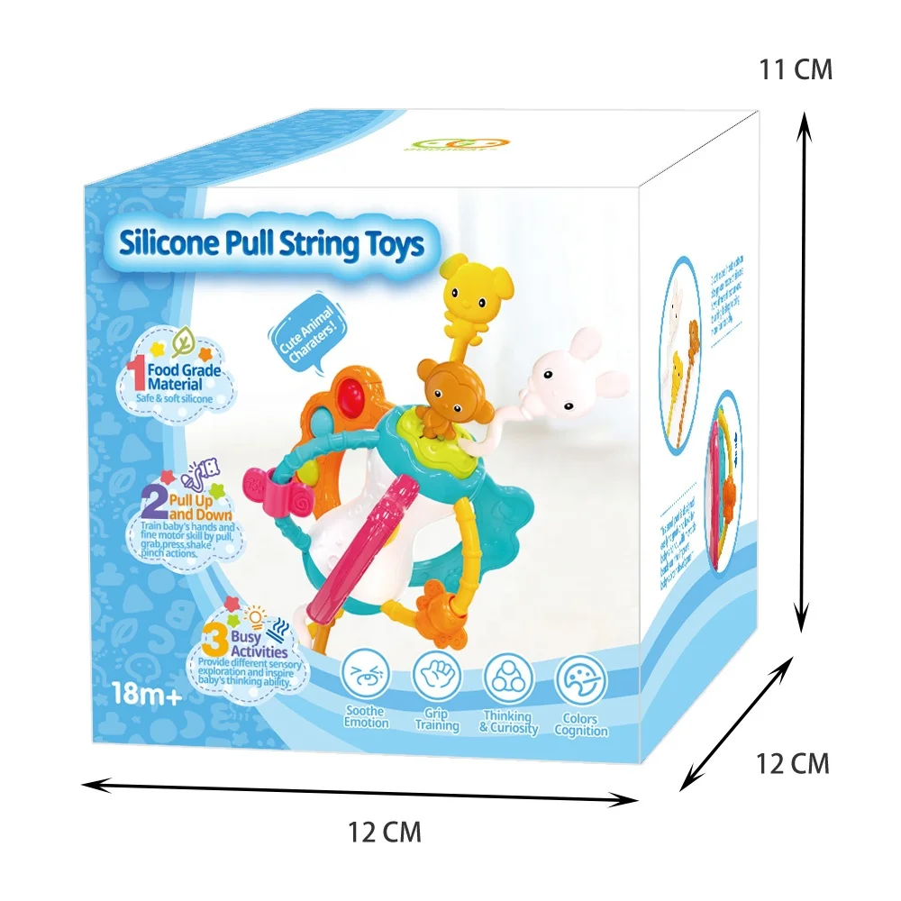 Montessori Silicone Pull String & Travel Activity Set Teether Rattle Toy for Babies 6-12 Months