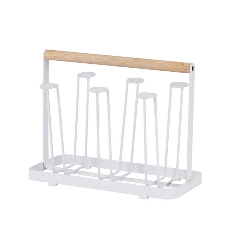 Table Six Cup Holder Metal Storage Rack with Iron Drain Hanging Kitchen Supplies Six-Cup Capacity Storage Unit