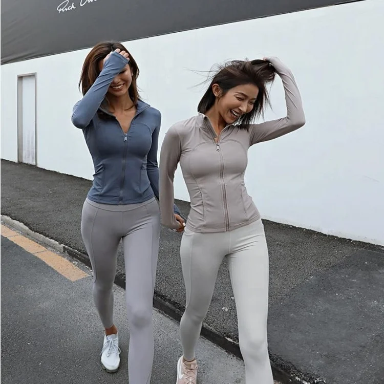 Woman Sports wear Yoga Zipper Quick Dry Running Jackets Long Sleeve Outdoor Fitness Gym Training Coat Lady Yoga Running Jacket