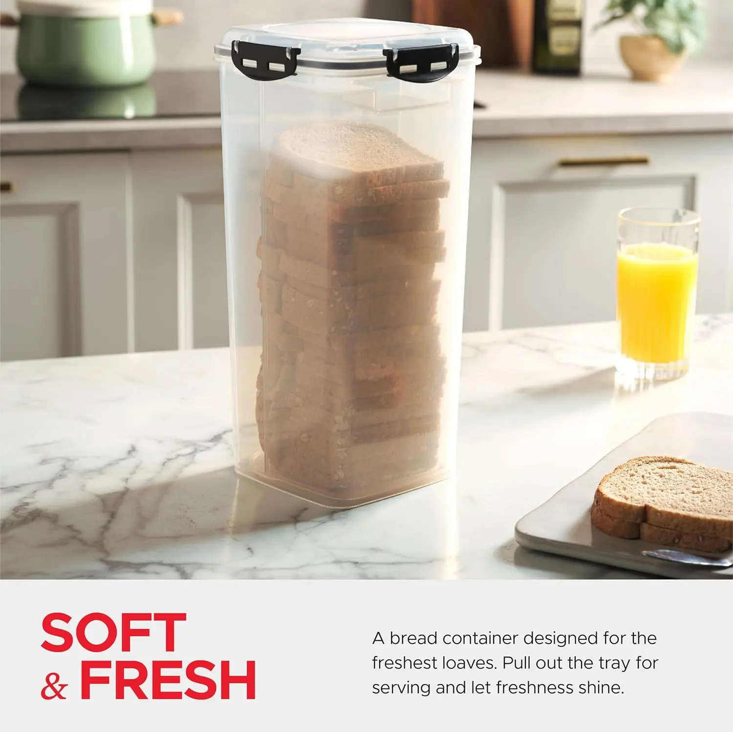 Plastic BPA Free Bread Container with Airtight Lid Loaf Bread Keeper Bread Storage Container with Tray