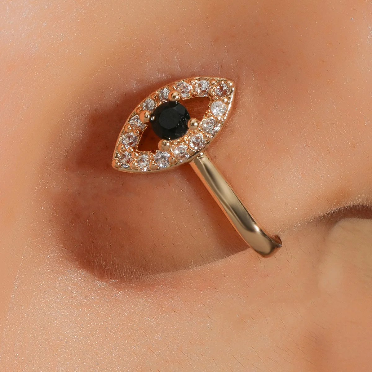New 18K Gold Plated No Piercing demon Eye Nose Ring Shiny Zircon U Shaped Evil blue Eye Nose Rings Jewelry